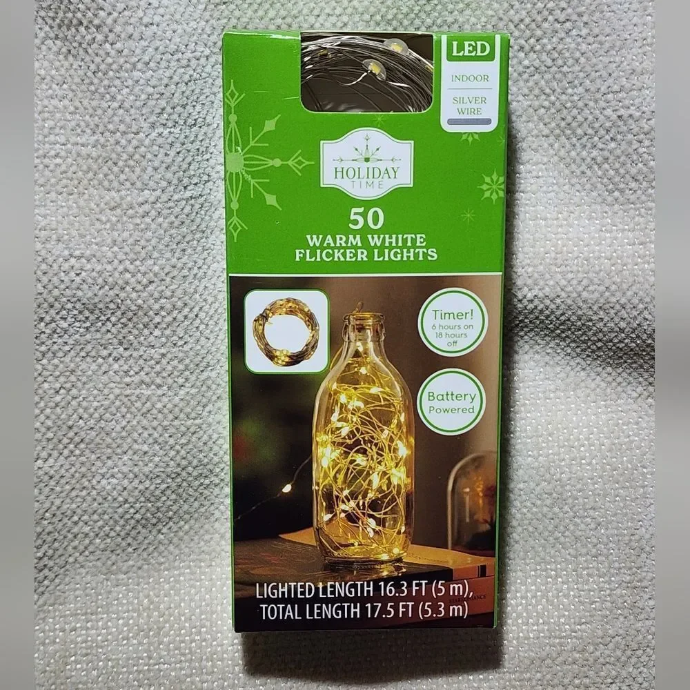 Lot of two Holiday Time 50-Count Battery-Operated LED Flicker Christmas String